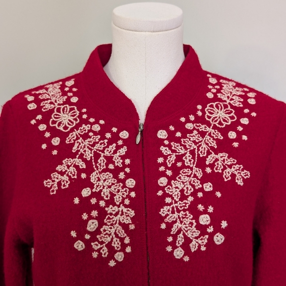 Vintage Appleseed's Women's Red Cardigan 100% Wool Embroidered Feminine Size M - Picture 4 of 14